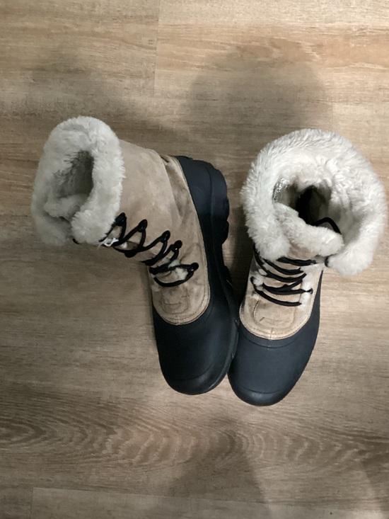 Sorel Shoes - Sorel Tan and Black Lace-Up Faux-Shearling Winter Boots Size 11